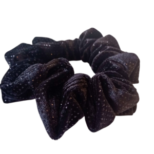 Scrunchie μαύρο βελούδινο glitter - ύφασμα, λαστιχάκια μαλλιών - 2