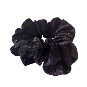 Scrunchie μαύρο βελούδινο glitter - ύφασμα, λαστιχάκια μαλλιών - 4