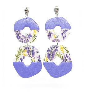 Lavender | Σκουλαρίκια Κρεμαστά Καρφωτά (Ατσάλι, Πηλός) (7 x 3 εκ) - πηλός, λουλούδι, ατσάλι, καρφάκι