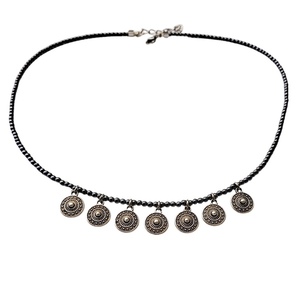 Boho χειροποίητο κολιέ με ημιπολύτιμες πέτρες αιματίτη κ επάργυρα φλουράκια - ημιπολύτιμες πέτρες, επάργυρα, κοντά, boho, φλουριά