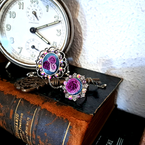 "Silver Garden" necklace 8 - ύφασμα, κεντητά, vintage, λουλούδι - 5