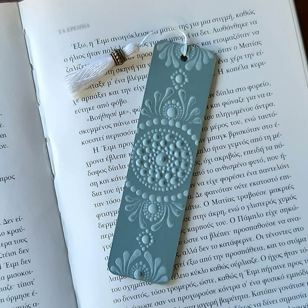 Σελιδοδείκτης ξύλινος παστέλ πράσινο, mandala ζωγραφισμένος στο χέρι - ζωγραφισμένα στο χέρι, σελιδοδείκτες - 3