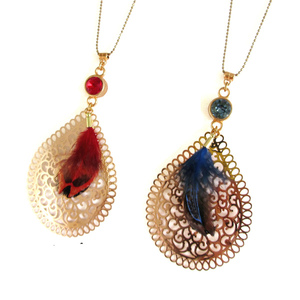 Κολιέ με κρύσταλλο swarovski "Filigree Feather" pink - επιχρυσωμένα, ορείχαλκος, φτερό, swarovski, μακριά - 3