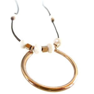 Minimal Κολιέ "Open Cicle" ιβουάρ rose gold - ορείχαλκος, μακριά, minimal, επιχρυσωμένο στοιχείο