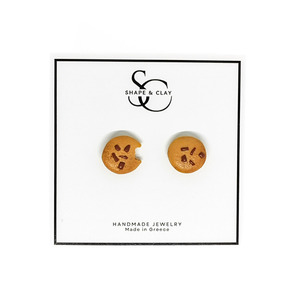 Cookies | Σκουλαρίκια Μικρά Καρφωτά Μπισκότο (Ατσάλι, Πηλός) (1.2 εκ) - επιχρυσωμένα, πηλός, ατσάλι