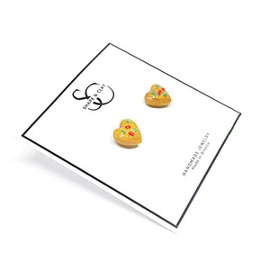 LovelyCookies | Σκουλαρίκια Μικρά Καρφωτά Καρδιά Μπισκότο (Ατσάλι, Πηλός) (1 εκ) - επιχρυσωμένα, πηλός, ατσάλι - 2