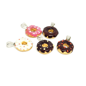 Donut | Χειροποίητο Κολιέ Donut (Ατσάλι, Πηλός) (3 x 2 εκ) - πηλός, ατσάλι - 2
