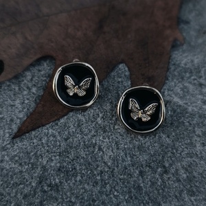 Vintage butterfly earring/ Σκουλαρίκια vintage με πεταλούδα σε χρώμα μαύρο με χρυσό - ασήμι, ορείχαλκος, καρφωτά, boho, νυφικά