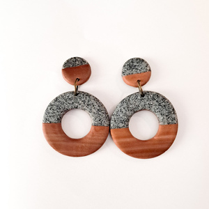 Granite Wood- Χειροποίητα σκουλαρίκια από πολυμερικό πηλό - πηλός, ατσάλι, boho, καρφάκι, φθηνά