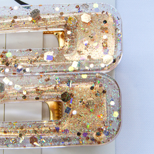 Τσιμπιδάκια μαλλιών από ρητίνη με χρυσό glitter - μέταλλο, hair clips - 2