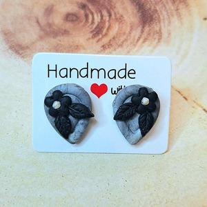 Καρφωτά σκουλαρίκια από πολυμερικό πηλό. Flower studs - πηλός, λουλούδι, ατσάλι