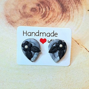 Καρφωτά σκουλαρίκια από πολυμερικό πηλό. Flower studs - πηλός, λουλούδι, ατσάλι - 2