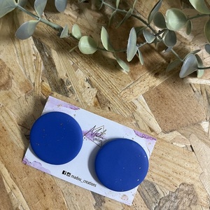 Σκουλαρίκια από πολυμερικό πηλό navy blue big circle - πηλός, πολυμερικό πηλό