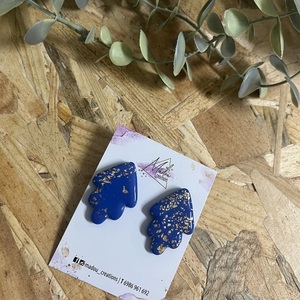 Σκουλαρίκια από πολυμερικό πηλό navy blue geometrical - πηλός, πολυμερικό πηλό