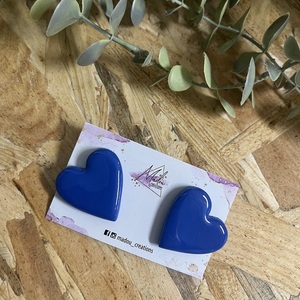 Σκουλαρίκια από πολυμερικό πηλό navy blue heart cod1 - καρδιά, πηλός, πολυμερικό πηλό