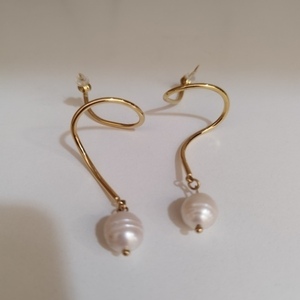 ♦ THE " CELINE" EARRINGS, ΑΤΣΑΛΙΝΑ ELEGANT STYLE ΜΑΚΡΙΑ, ΒΡΑΔΙΝΑ ΣΚΟΥΛΑΡΙΚΙΑ ΜΕ ΠΕΡΛΑ, ΧΡΥΣΟ, GOLD-PLATED, CLASSIC STYLE - μακριά, ατσάλι, πέρλες, καρφάκι - 3