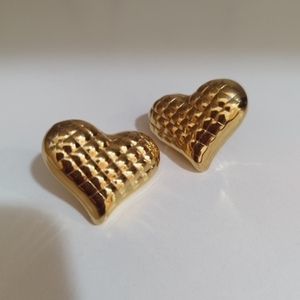 ♦ THE "EVELINA" EARRINGS, ΑΤΣΑΛΙΝΑ ΣΚΟΥΛΑΡΙΚΙΑ ΚΑΡΔΙΕΣ, ΚΑΡΦΩΤΑ, ΧΡΥΣΟ, GOLD PLATED - επιχρυσωμένα, καρδιά, καθημερινό, ατσάλι - 2