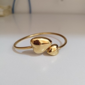 ♦ ΑΤΣΑΛΙΝΟ ΒΡΑΧΙΟΛΙ ΧΕΙΡΟΠΕΔΑ ΜΕ ΚΑΡΔΙΕΣ, CUFF BRACELET, ΧΡΥΣΟ, GOLD-PLATED - επιχρυσωμένα, καρδιά, ατσάλι, layering