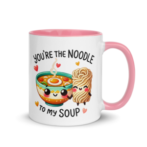 Κορεάτικη Ροζ Κούπα , Λευκή με Noodles , Kdrama δώρο, Kpop ,11oz - πηλός, κούπες & φλυτζάνια
