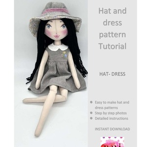 PDF dress and hat pattern for 47cm PAXI doll with photo tutorial and istructions, πατρόν κατασκευής φορέματος και καπέλου με οδηγίες βήμα βήμα και φωτογραφίες. - DIY
