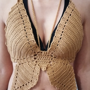 Χειροποίητο crop top σε μπεζ-ταμπα χρώμα - ακρυλικό, crop top