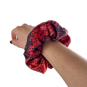 Scrunchy φιδέ κόκκινο - ύφασμα, λαστιχάκια μαλλιών - 2
