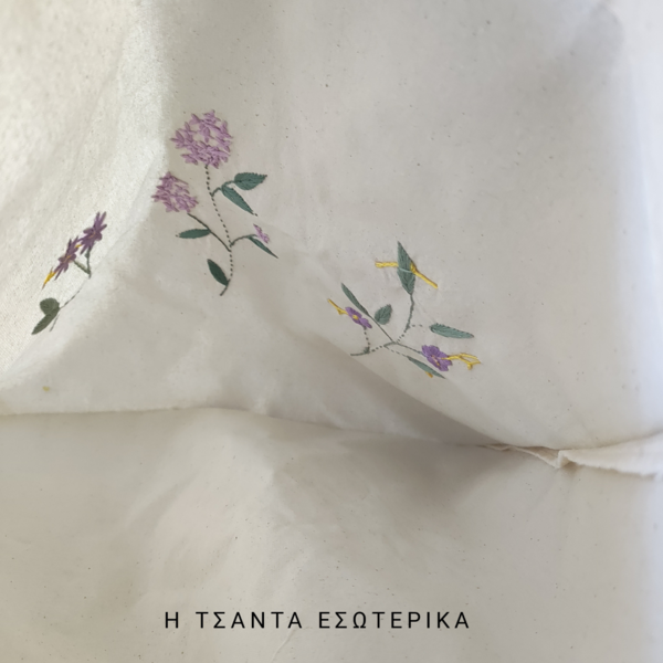 Πάνινη τσάντα "λουλούδια" - 37x41 εκ. - ύφασμα, ώμου, tote, πάνινες τσάντες, φθηνές - 2
