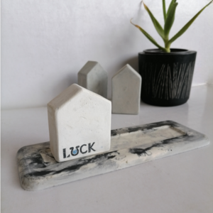 Σετ4τεμ σπιτάκια από τσιμέντο LUCK ματάκι άσπρο/γκρι/μαύρο - σπίτι, τσιμέντο, διακοσμητικά, γούρια, ειδη δώρων - 3