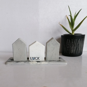 Σετ4τεμ σπιτάκια από τσιμέντο LUCK ματάκι άσπρο/γκρι/μαύρο - σπίτι, τσιμέντο, διακοσμητικά, γούρια, ειδη δώρων - 2