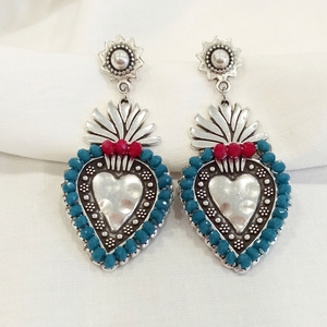 Σκουλαρίκια Mexican heart - μακριά, boho, μεγάλα, καρφάκι, zamak - 2