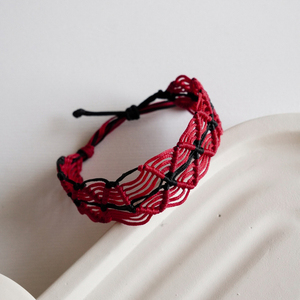 Βραχιόλι Mακραμε "Red Passion" - νήμα, boho, χεριού