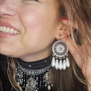 Σκουλαρικια boho - ατσάλι, boho, πέρλες, μεγάλα - 3