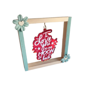 Ξύλινο Καδρακι 10*10cm I love you to the moon and back - ξύλο, plexi glass, διακοσμητικά, αγ. βαλεντίνου, δωρο για επέτειο