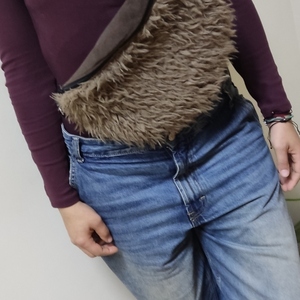 Τσάντα Μπανάνα XXL Χιαστί η Μέσης, Banana bag Καφέ Γουνακι - ύφασμα, χιαστί, all day - 4