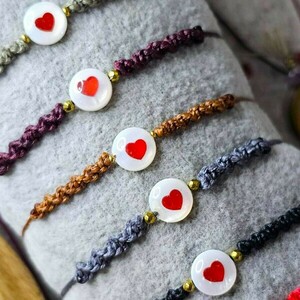 Βραχιόλι valentine's love - ημιπολύτιμες πέτρες, καρδιά, μακραμέ, χεριού, αυξομειούμενα - 5
