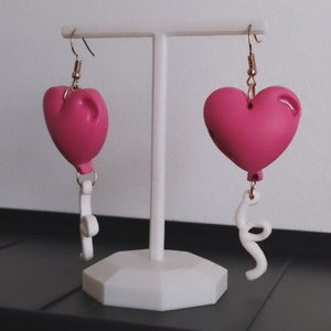 Σκουλαρίκια puffy καρδιές μπαλόνια Valentine's ροζ - πηλός, ατσάλι - 2