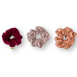Χειροποίητα Scrunchie "Pink Fleur" (Large) - ύφασμα, σατέν, βελούδο, λαστιχάκια μαλλιών, 100% βαμβακερό