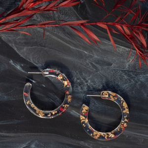 Floral Small Hoops | Σκουλαρίκια Κρίκοι Ρητίνης, Μικρά Διάφανα Κρικάκια με αποξηραμένα λουλούδια - γυαλί, ρητίνη, λουλούδι, μικρά, boho