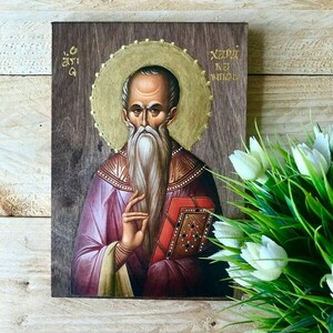 Άγιος Χαράλαμπος ο Ιερομάρτυρας Χειροποίητη Εικόνα Σε Ξύλο 14x20cm - πίνακες & κάδρα, πίνακες ζωγραφικής, εικόνες αγίων - 2
