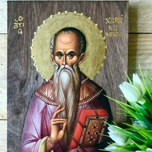 Άγιος Χαράλαμπος ο Ιερομάρτυρας Χειροποίητη Εικόνα Σε Ξύλο 14x20cm - πίνακες & κάδρα, πίνακες ζωγραφικής, εικόνες αγίων - 3