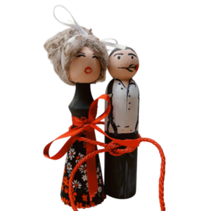 Ξύλινες φιγούρες peg doll-Διακοσμητικό Αγίου Βαλεντίνου - μαλλί, ύφασμα, ξύλο