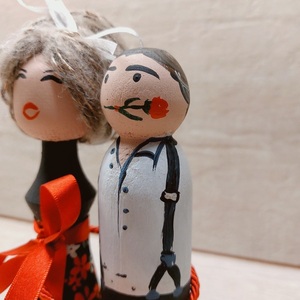 Ξύλινες φιγούρες peg doll-Διακοσμητικό Αγίου Βαλεντίνου - μαλλί, ύφασμα, ξύλο - 3
