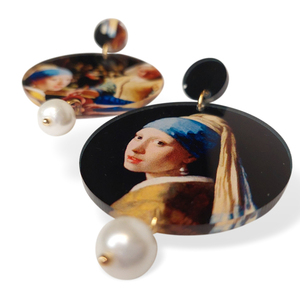 Σκουλαρίκια "Girl with a Pearl Earring" Johannes Vermeer - plexi glass, καρφάκι - 3