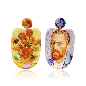 Σκουλαρίκια "Sunflowers" Vincent van Gogh - επάργυρα, μακριά, plexi glass, καρφάκι