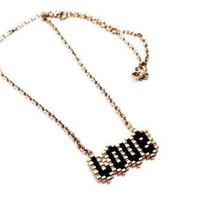 κοντό κολιέ love με miyuki beads και ατσάλινη αλυσίδα - όνομα - μονόγραμμα, miyuki delica, κοντά, ατσάλι - 2
