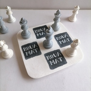 Τρίλιζα CHESS από τσιμέντο τετράγωνη άσπρο/γκρι14,5εκΧ1εκ - τσιμέντο, σετ δώρου, ειδη δώρων - 3