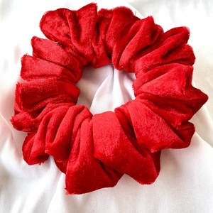 Χειροποίητο Scrunchie Κόκκινο Βελούδο - μαλλί, λαστιχάκια μαλλιών