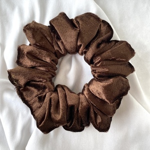 Χειροποίητο Scrunchie Καφέ Βελούδο - μαλλί, λαστιχάκια μαλλιών - 2