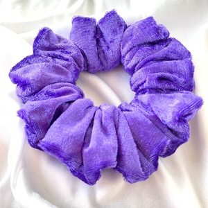 Χειροποίητο Scrunchie Μωβ Βελούδο - μαλλί, λαστιχάκια μαλλιών - 2