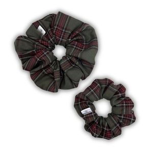 Green plaid regular scrunchie - ύφασμα, λαστιχάκια μαλλιών - 2
